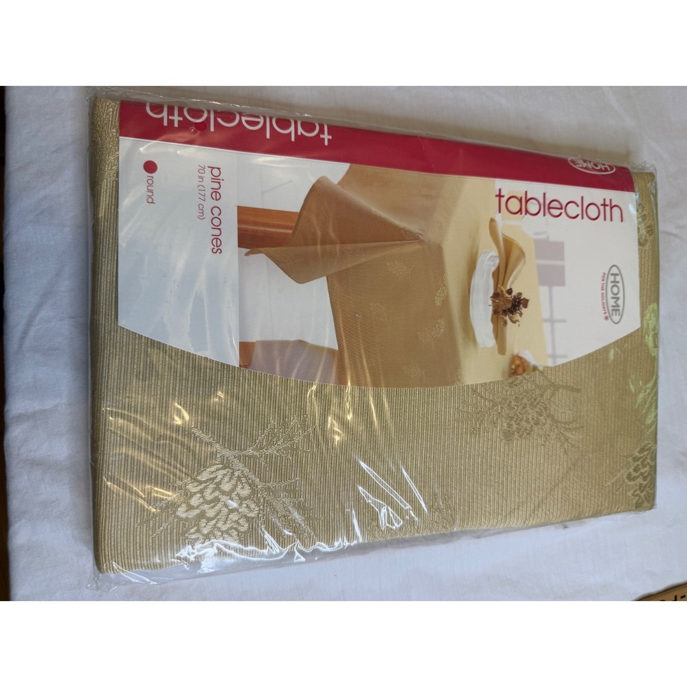 Target Home For The Holidays Gold Pine Cones Round Tablecloth 70 Inch Damask